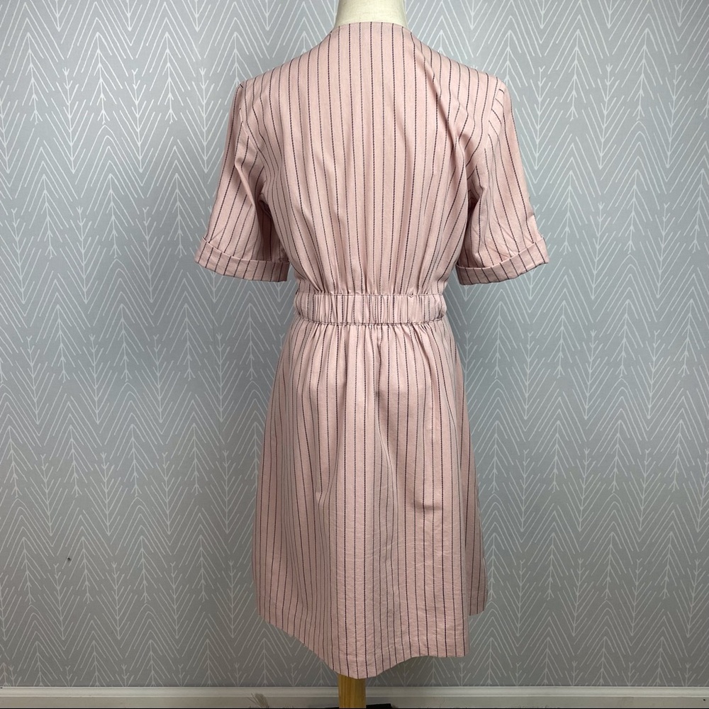 HYFVE Pink Striped Print Short Sleeve Waist Tie Dress. - Picture 6 of 10